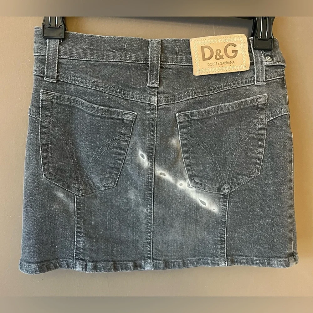 Vintage Dolce & Gabbana Gray Denim Mini Skirt with Buckle Belt
